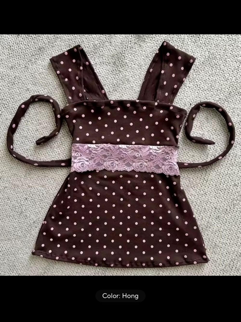 Polka Dot Apron with Lace Accent in Brown and Pink